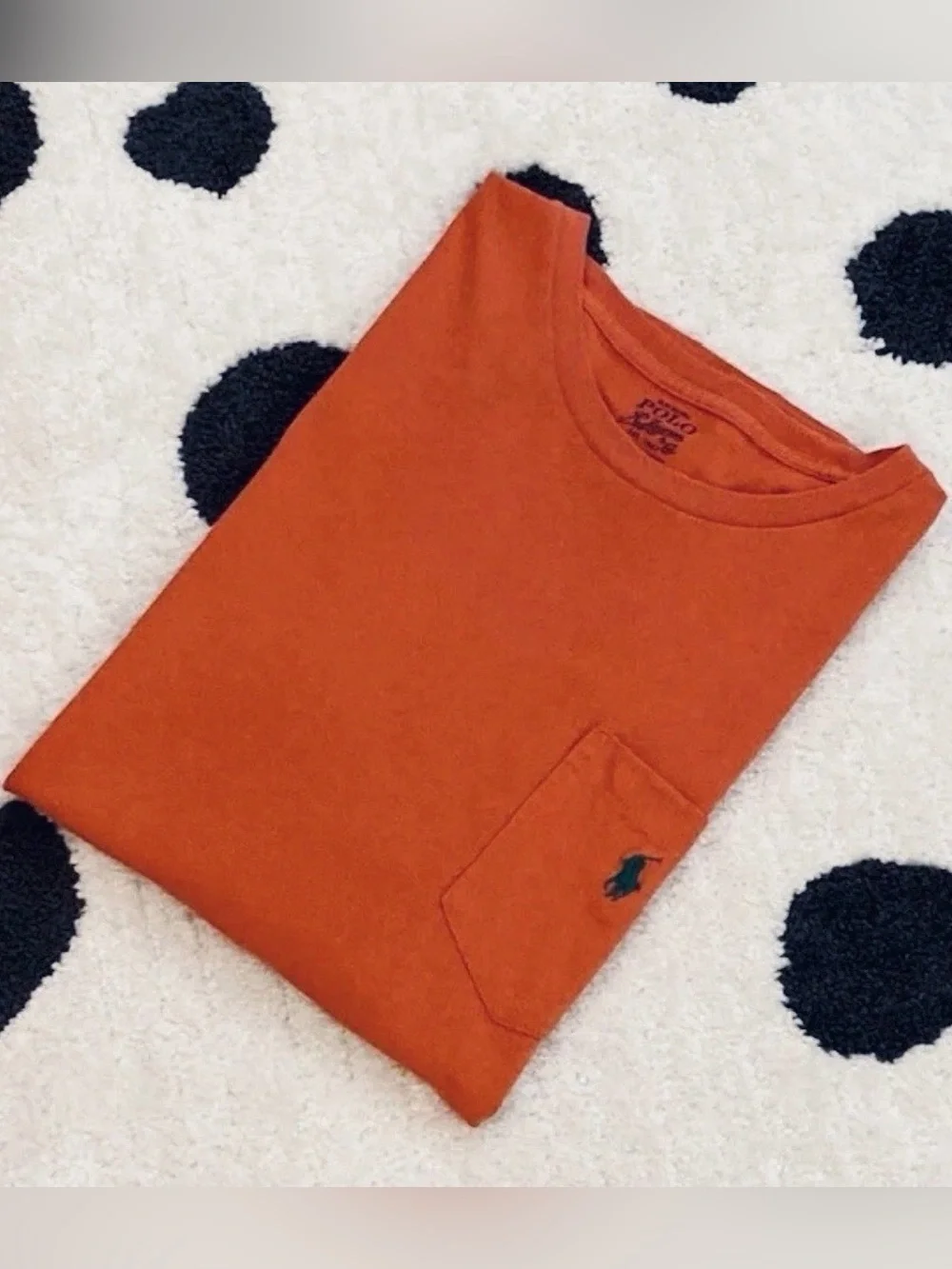 Polo Ralph Lauren Mens Small Orange Classic Fit Pocket T Shirt Green Pony